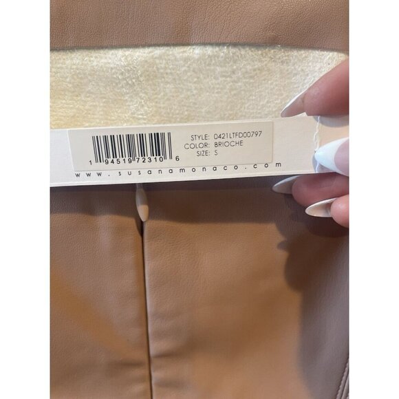 NWT Susana Monaco faux vegan leather sheath high slit beige tan broiche small - Picture 11 of 11
